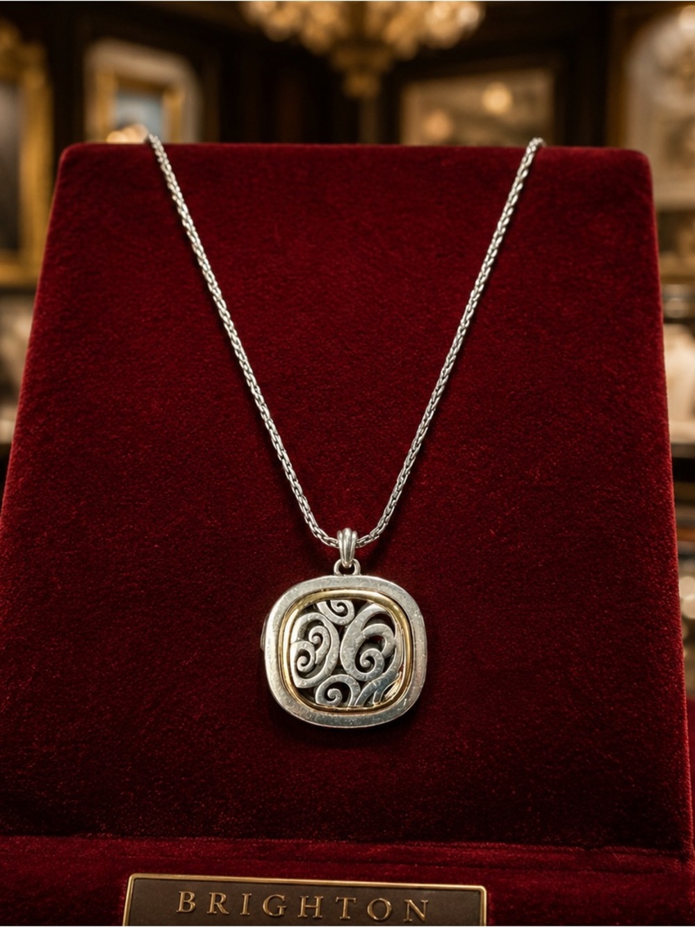 BRIGHTON SPIN MASTER NECKLACE REVERSIBLE PENDANT SILVER TONE  IN ORIGINAL BAG